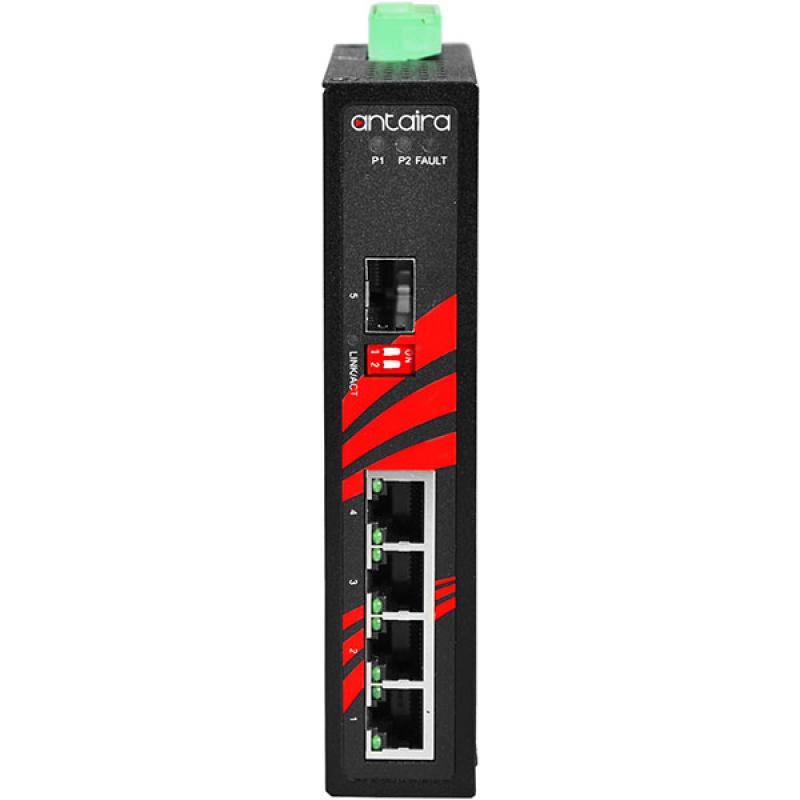 5-Port Unmanaged Industrial Gigabit Switch 4x10/100/1000 + 1 SFP, 12-48VDC , -40 - 75C
